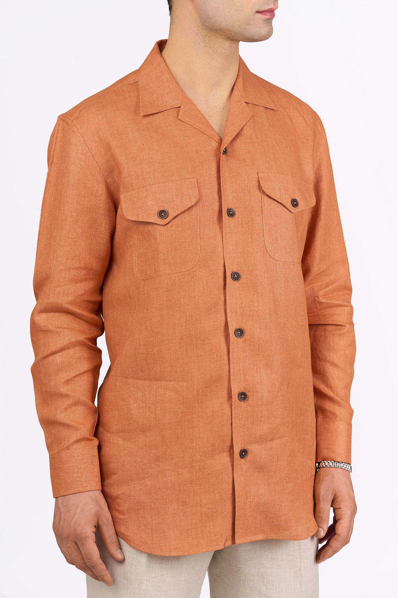 Tangerine Linen Camp Collar Shirt