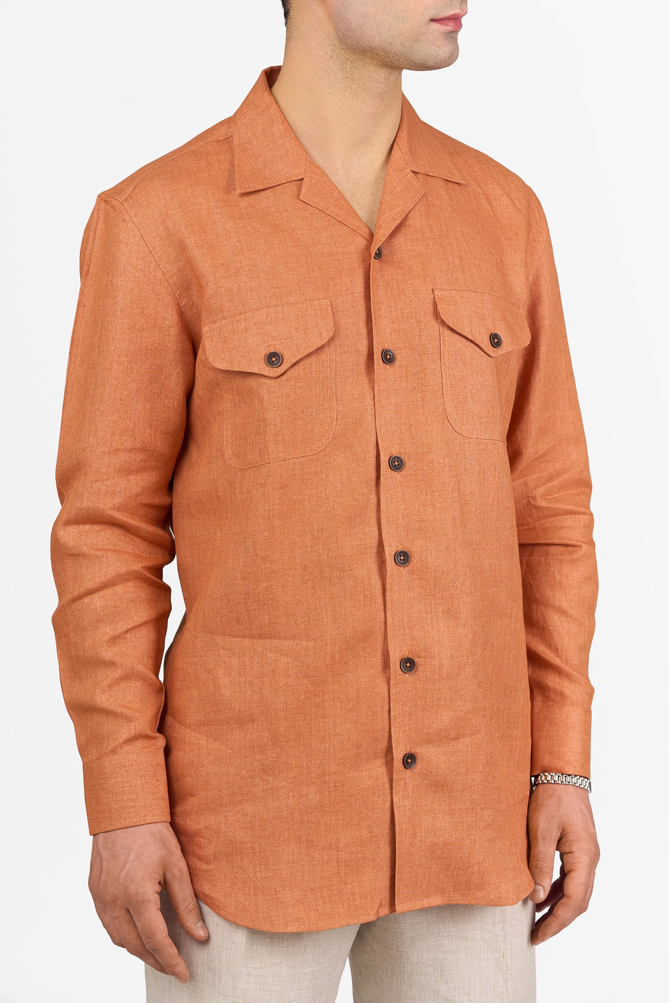 Tangerine Linen Camp Collar Shirt