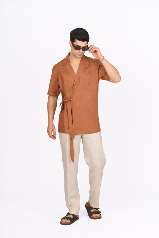 Rust Linen Wrap Shirt