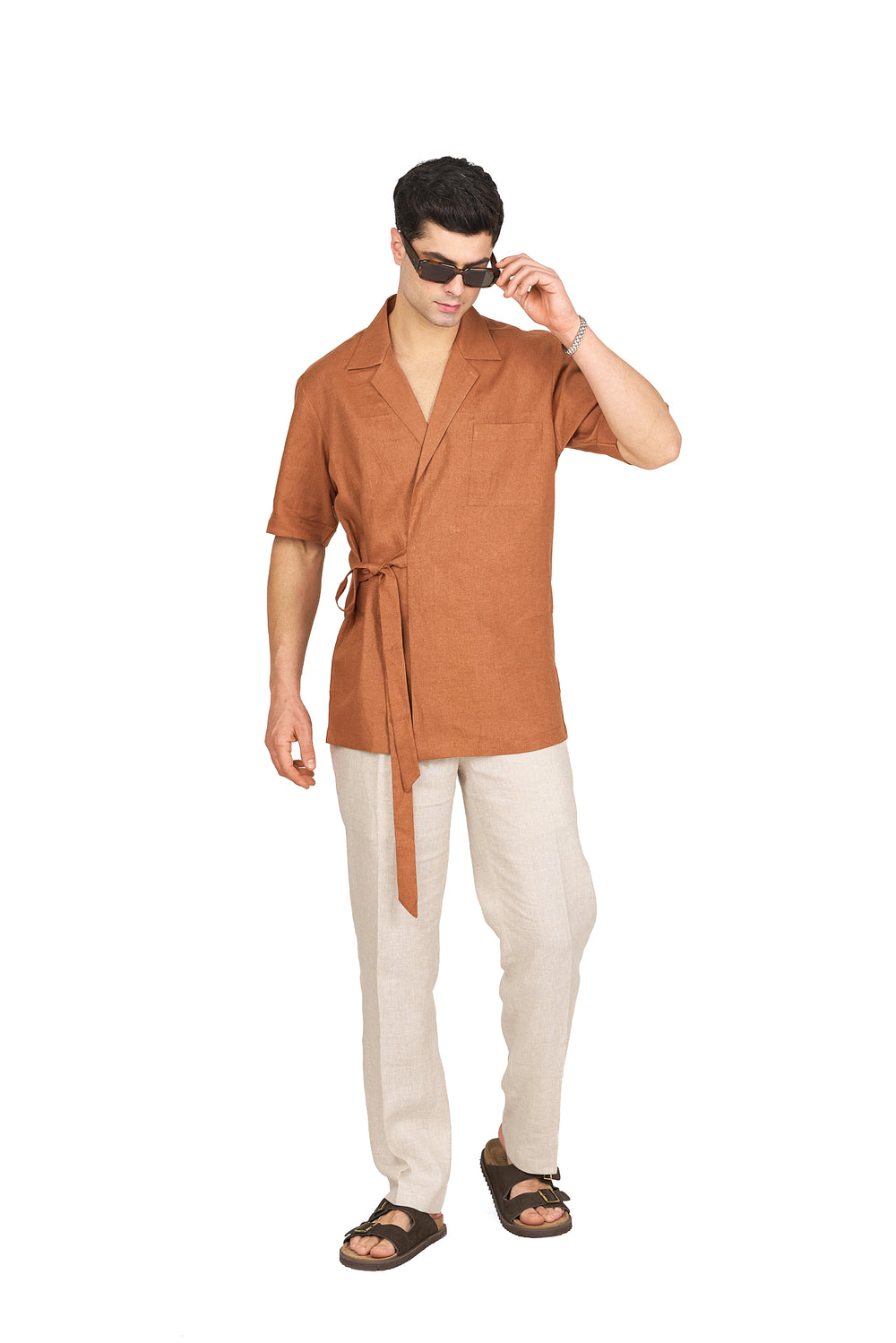 Rust Linen Wrap Shirt