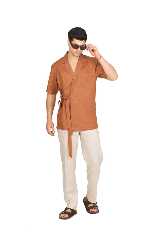 Rust Linen Wrap Shirt