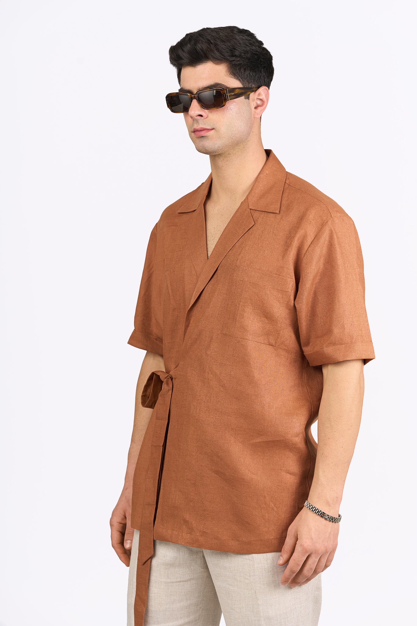 Rust Linen Wrap Shirt