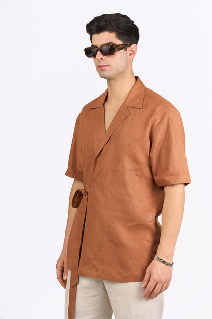 Rust Linen Wrap Shirt
