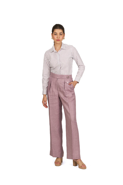 Dusty Mauve High Waisted Straight Linen Trousers