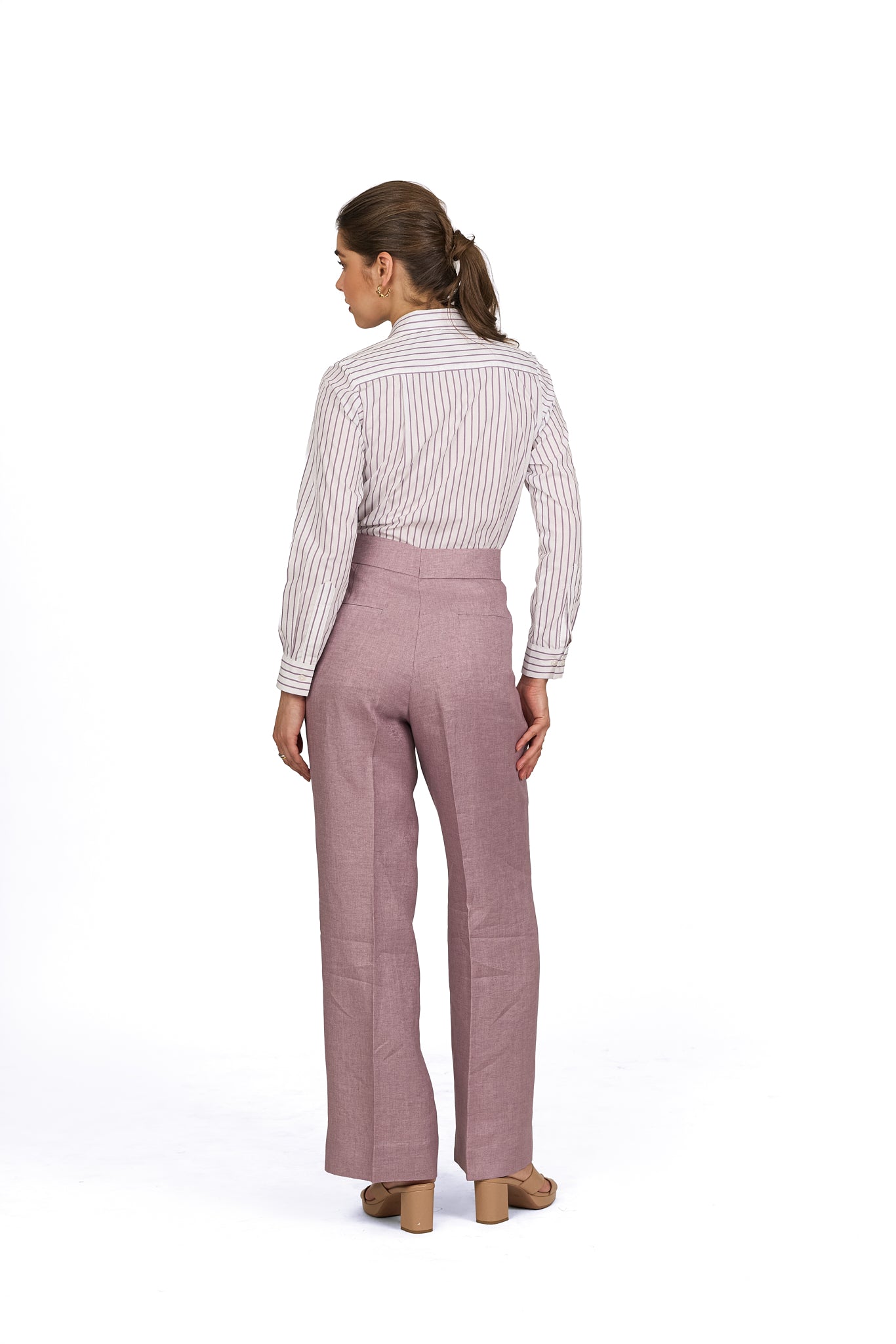 Dusty Mauve High Waisted Straight Linen Trousers