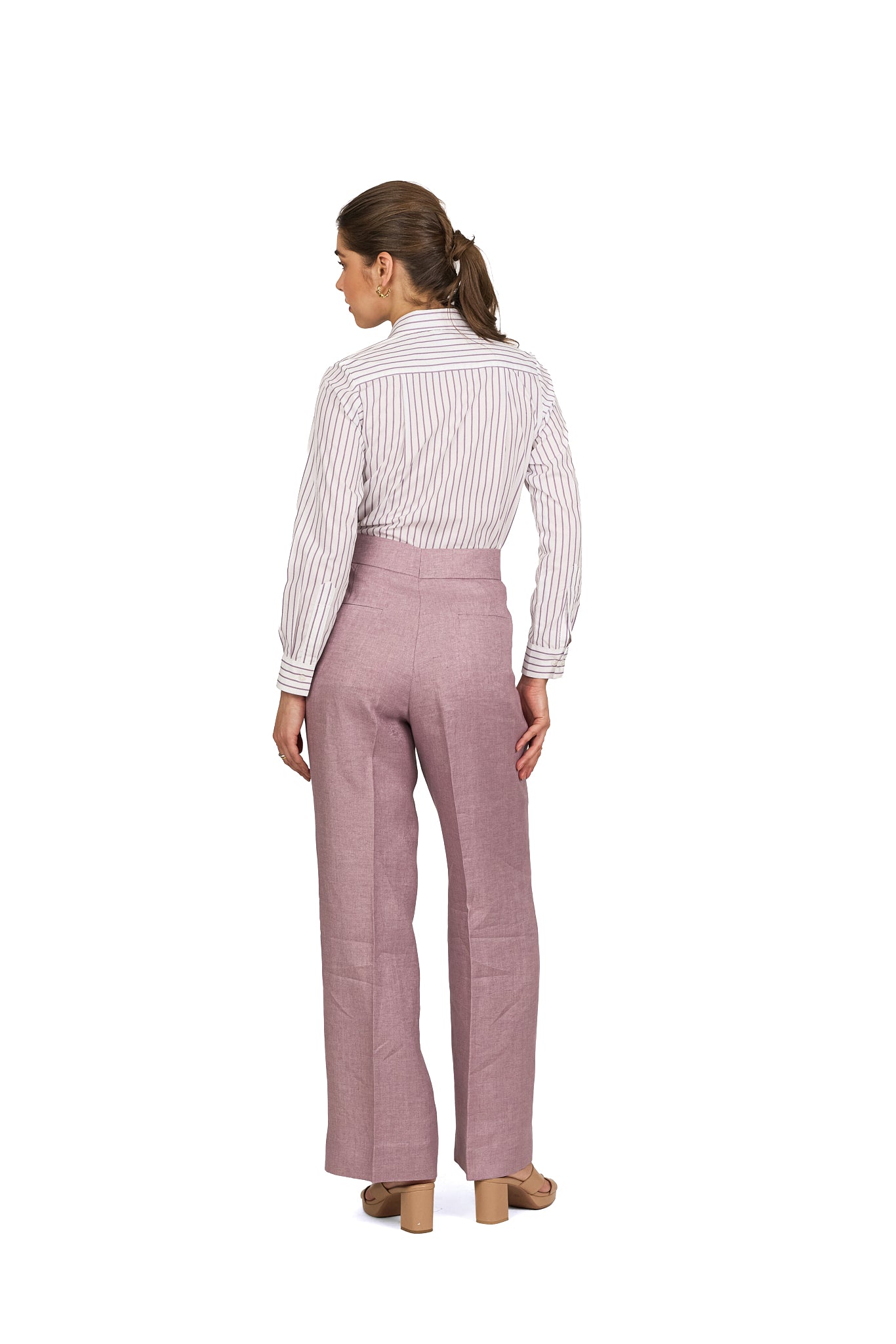 Dusty Mauve High Waisted Straight Linen Trousers