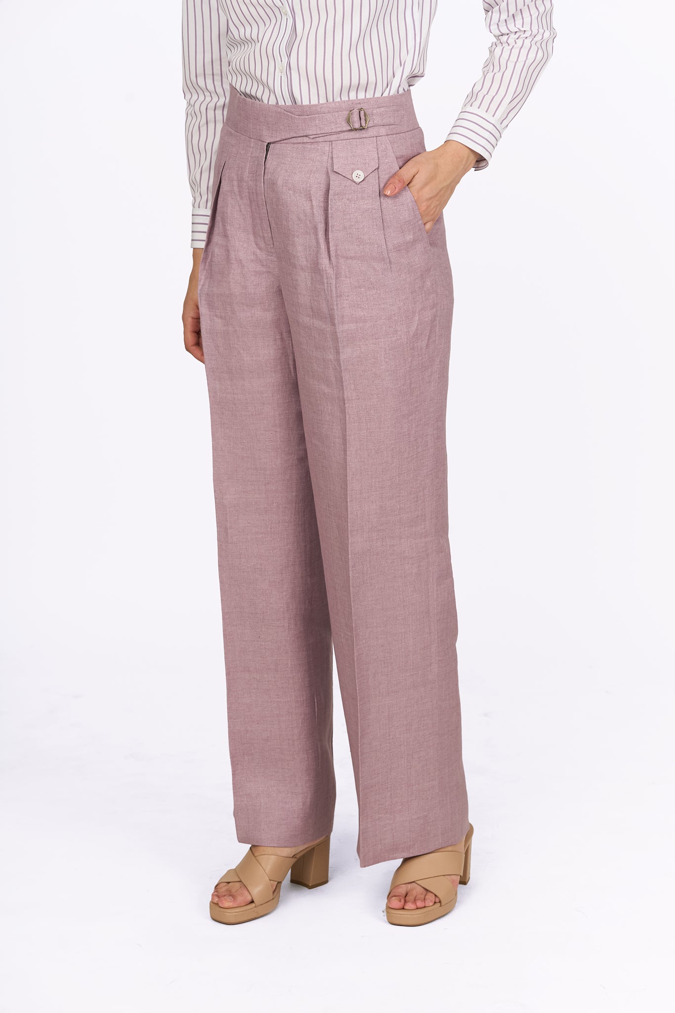 Dusty Mauve High Waisted Straight Linen Trousers