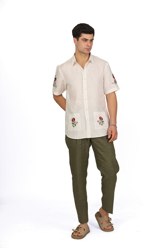 Ivory Linen Embroidered Shirt