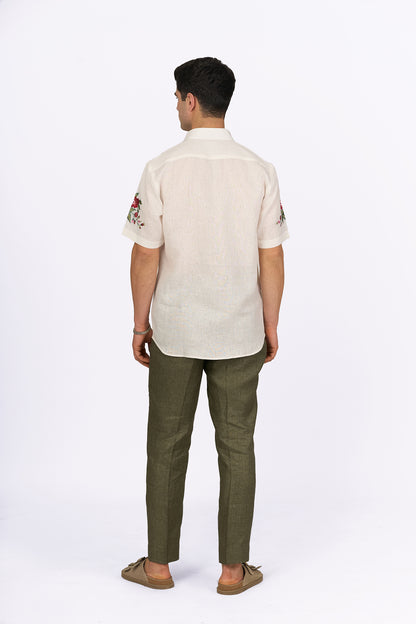 Ivory Linen Embroidered Shirt