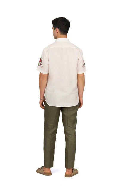 Ivory Linen Embroidered Shirt