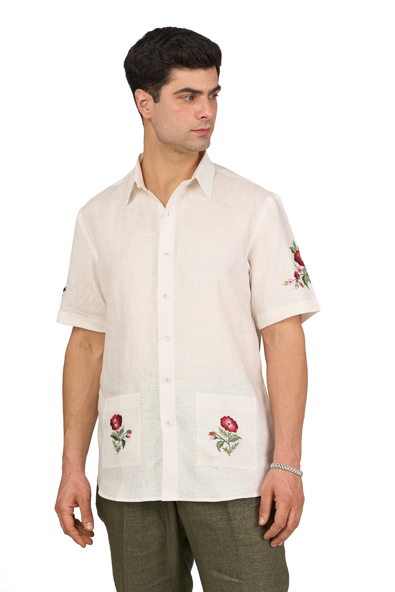Ivory Linen Embroidered Shirt