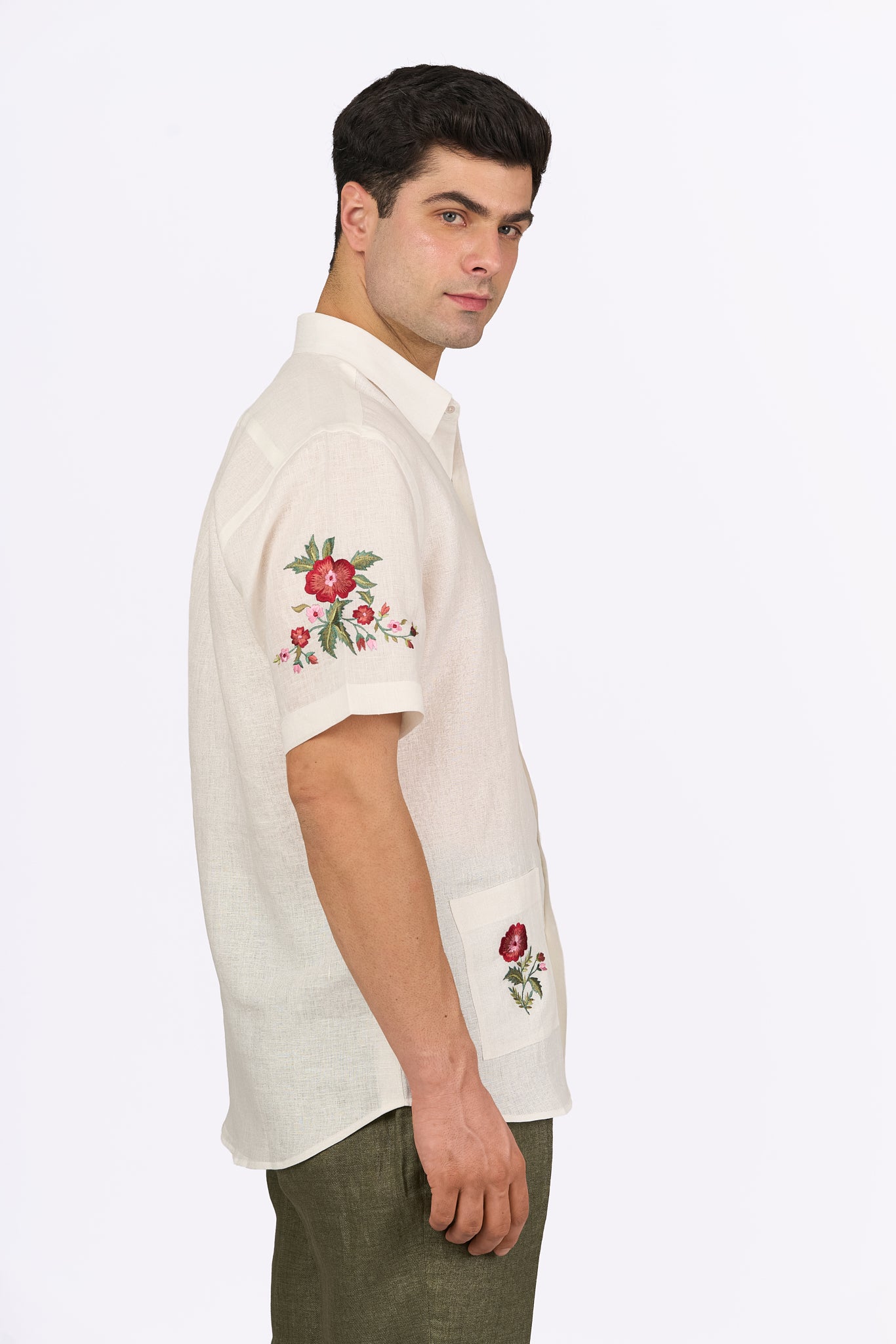 Ivory Linen Embroidered Shirt