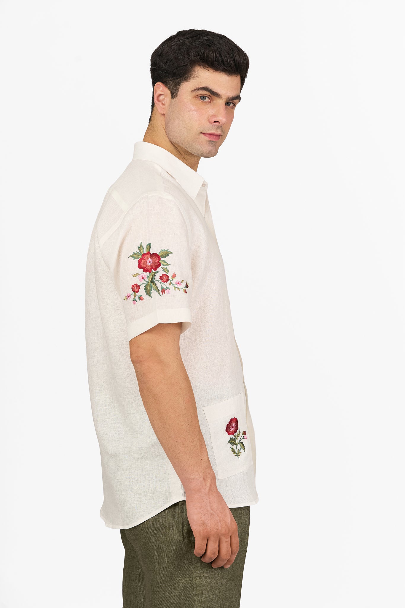 Ivory Linen Embroidered Shirt