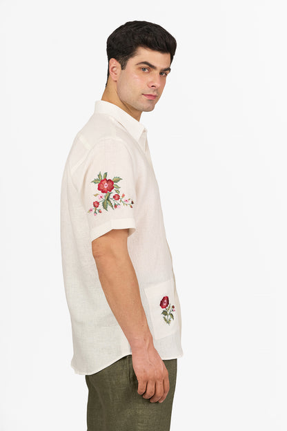 Ivory Linen Embroidered Shirt