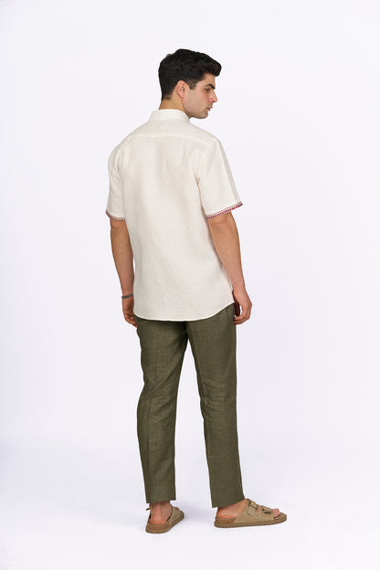 Ivory Linen Embroidered Shirt