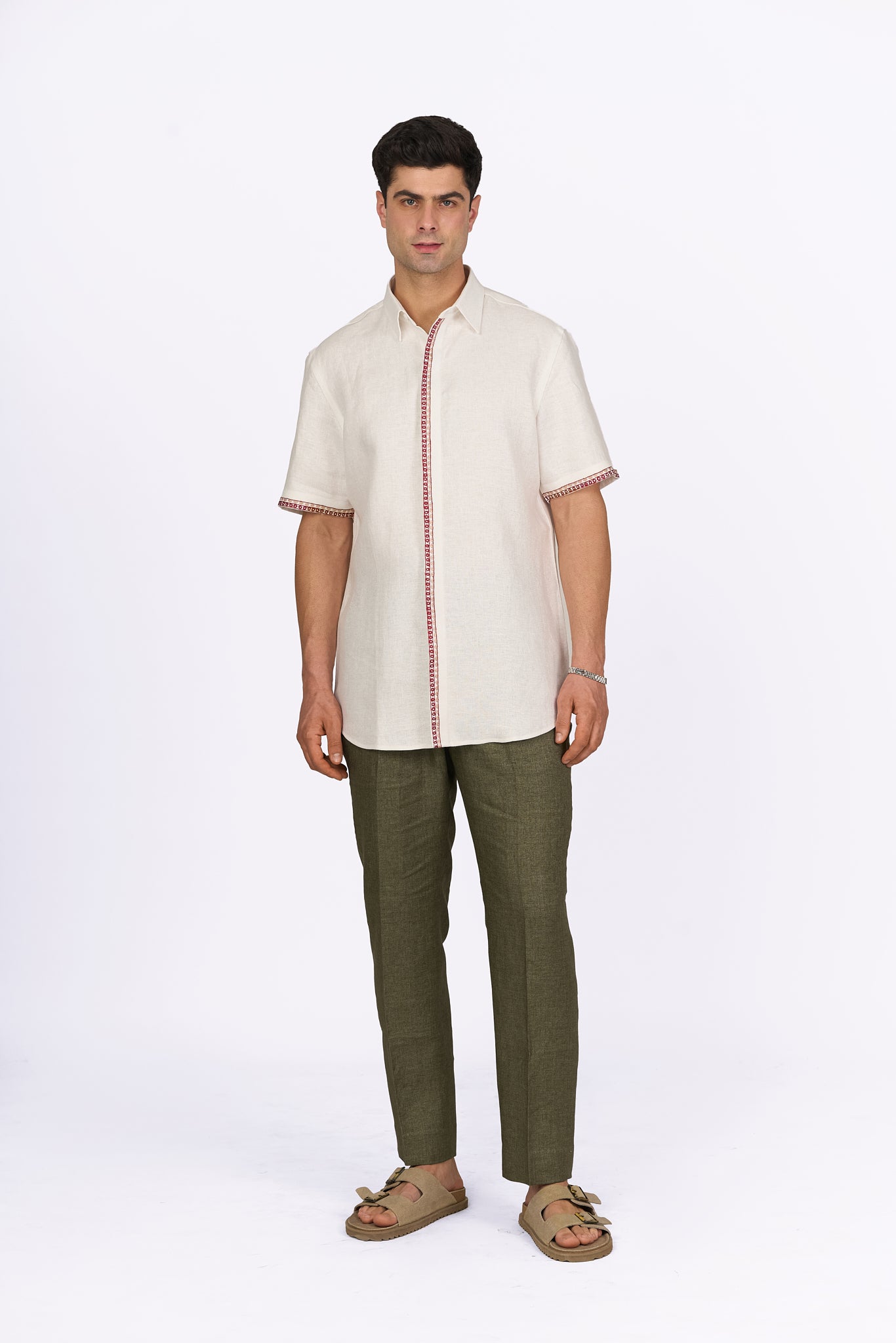 Ivory Linen Embroidered Shirt