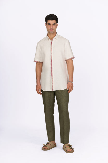 Ivory Linen Embroidered Shirt