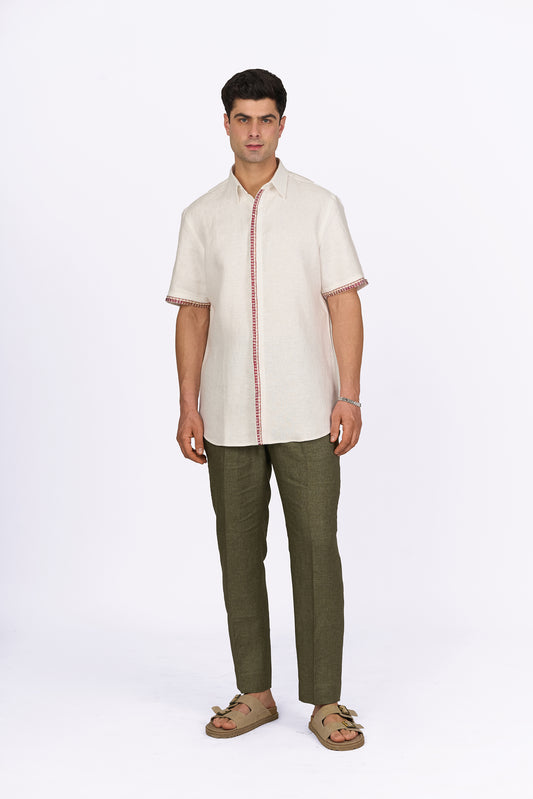 Ivory Linen Embroidered Shirt