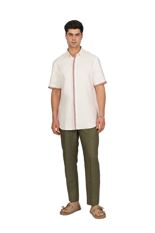 Ivory Linen Embroidered Shirt