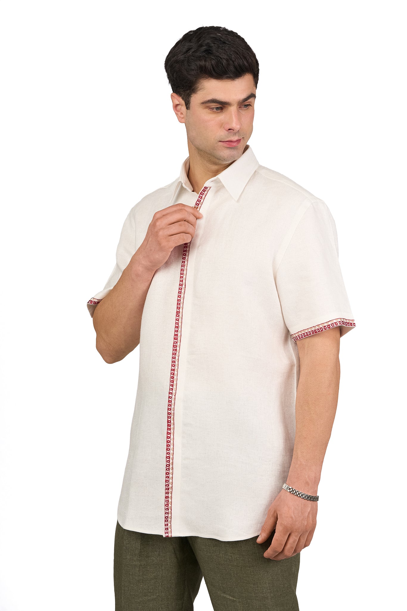 Ivory Linen Embroidered Shirt