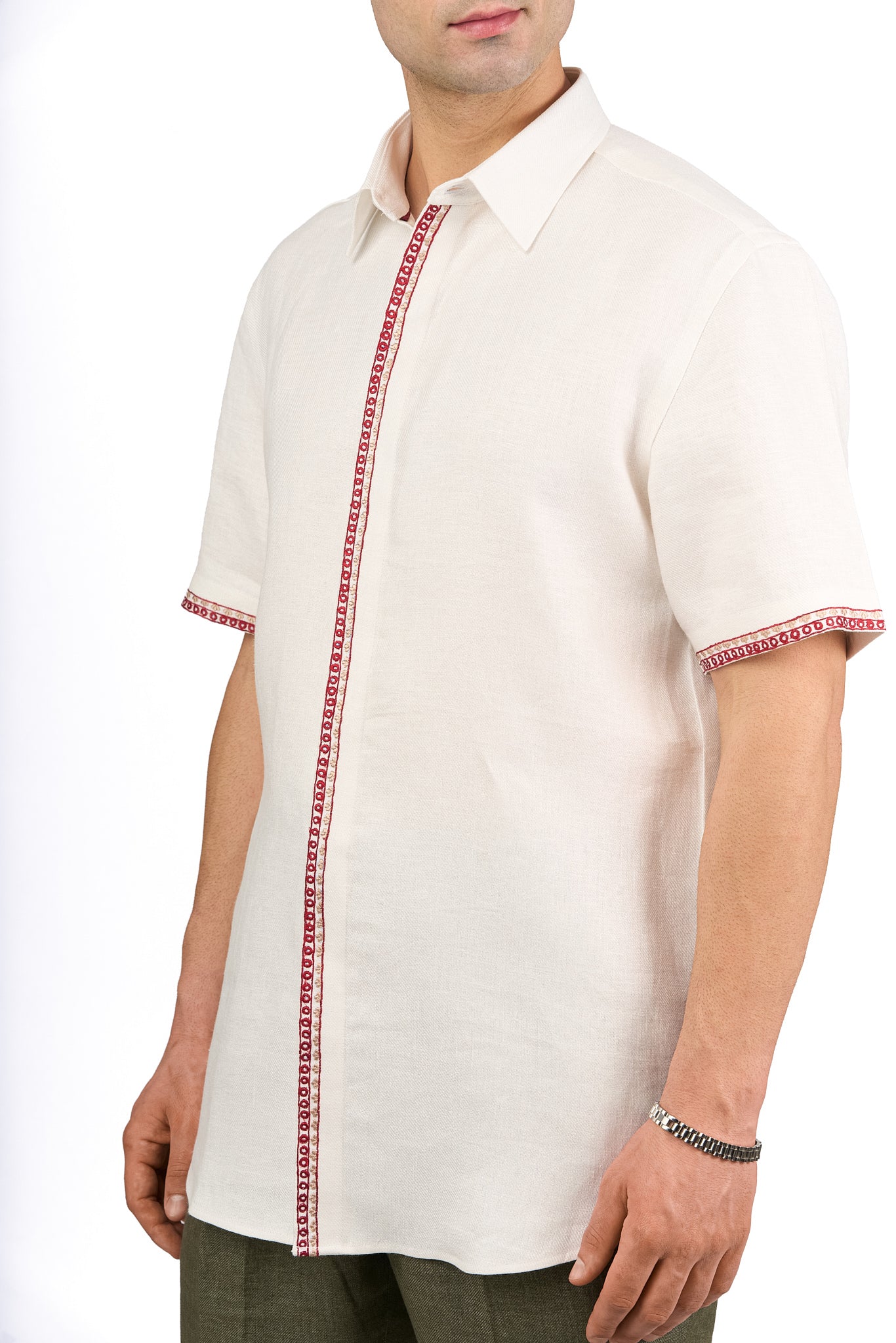 Ivory Linen Embroidered Shirt