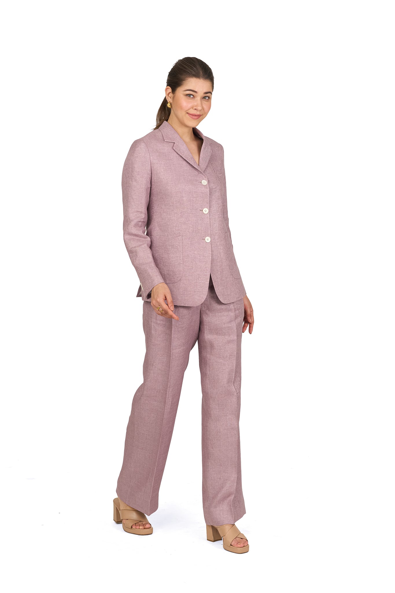 Dusty Mauve High Waisted Straight Linen Trousers
