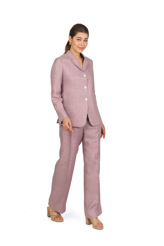 Dusty Mauve High Waisted Straight Linen Trousers