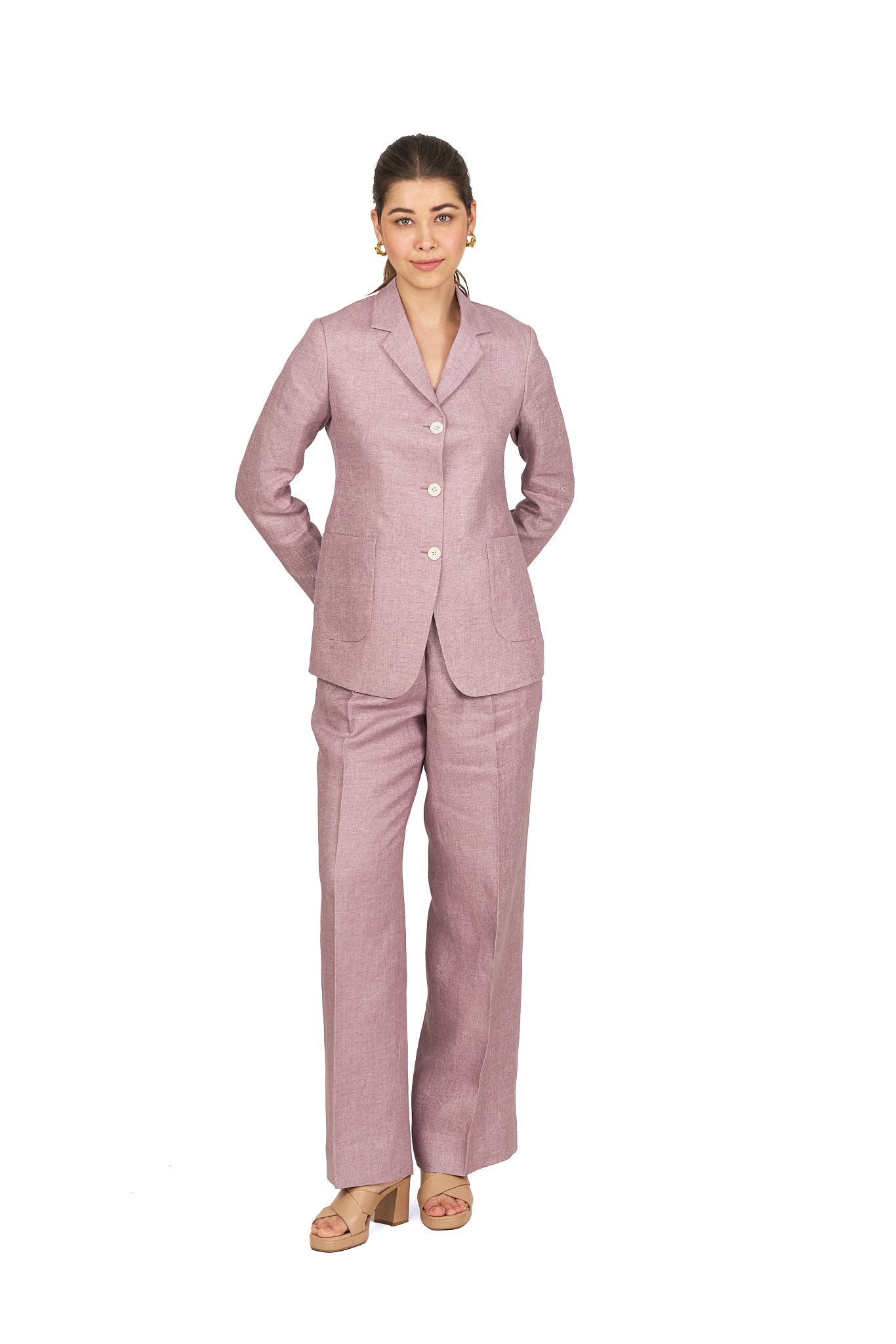 Dusty Mauve Notch Lapel Single Breasted Linen Co ord Set