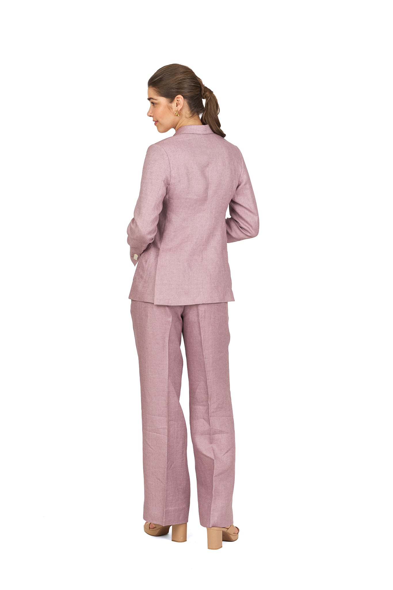 Dusty Mauve Notch Lapel Single Breasted Linen Co ord Set