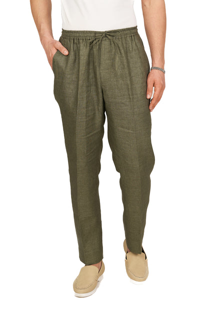 Olive Linen Drawstring Trousers