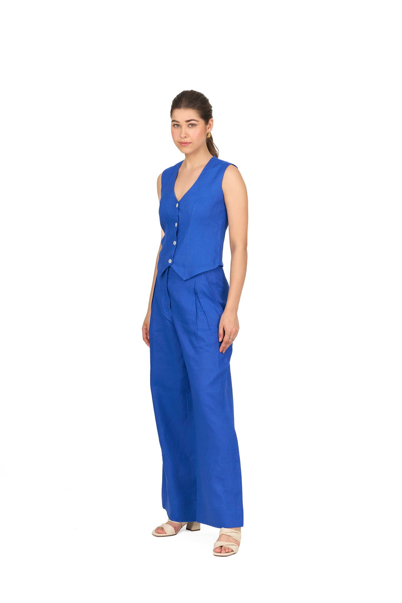 Cobalt Blue V Neck Linen Waistcoat