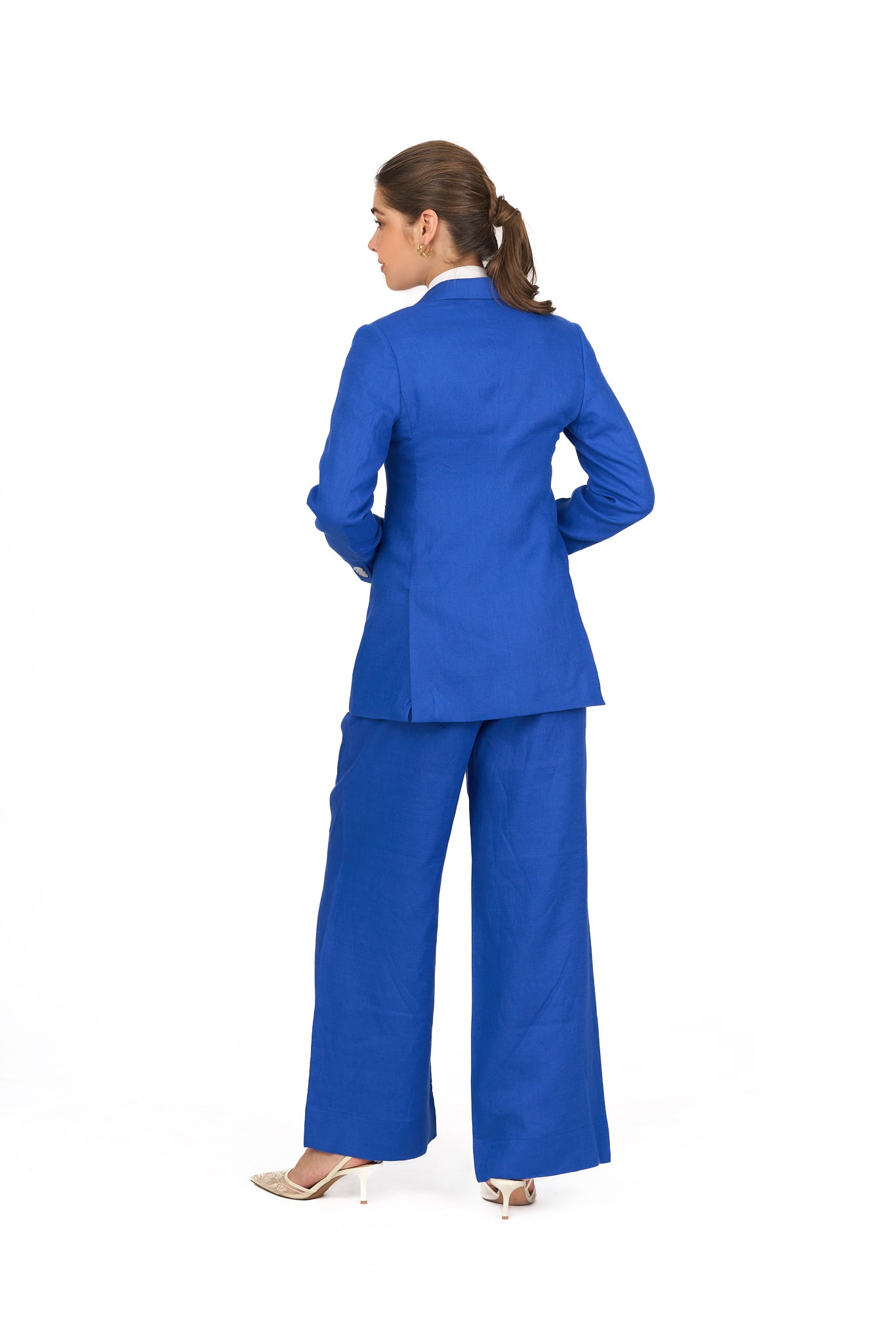 Cobalt Blue Notch Lapel Single Button Linen Blazer