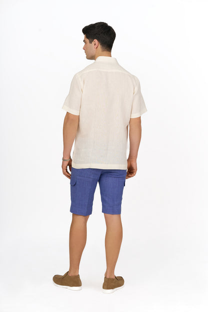 Ivory Linen Floral Appliqué Shirt