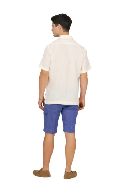 Ivory Linen Floral Appliqué Shirt