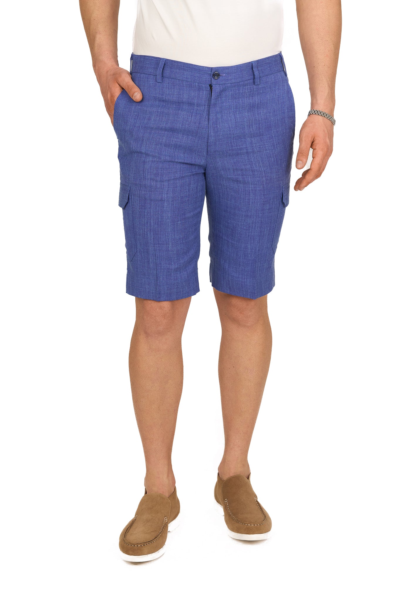 Iris Blue Linen Cargo Shorts