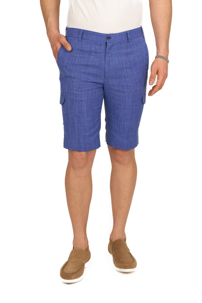Iris Blue Linen Cargo Shorts
