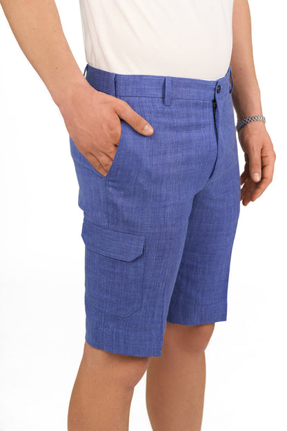 Iris Blue Linen Cargo Shorts