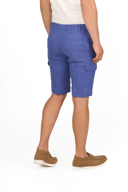 Iris Blue Linen Cargo Shorts