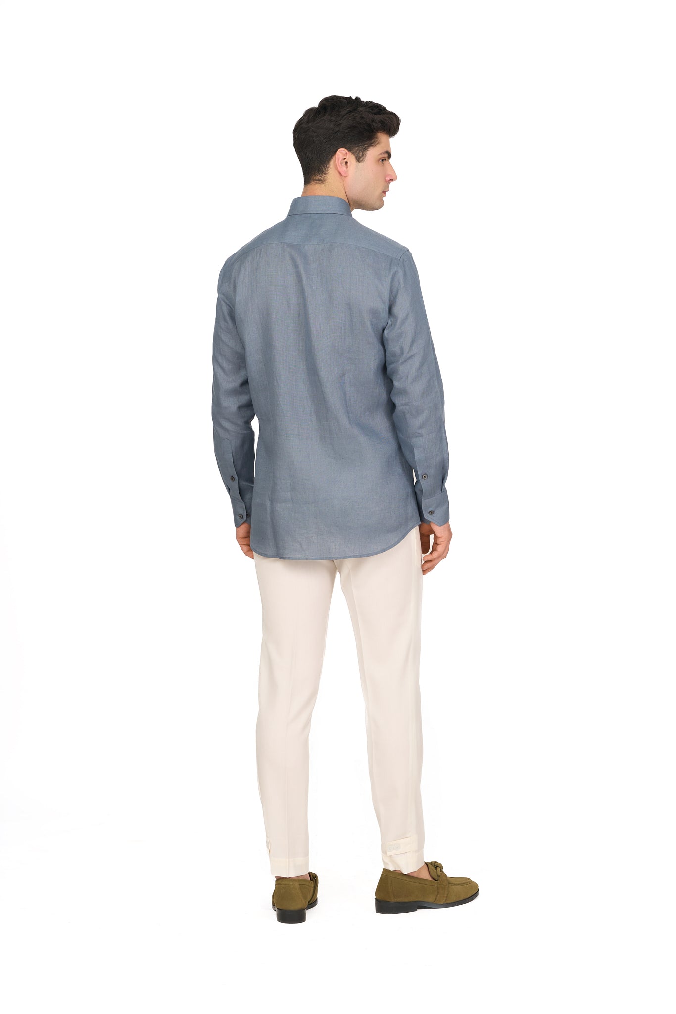 Steel Blue Linen Button Down Shirt