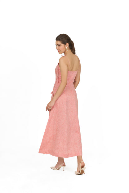 Blush Coral Tie Up Strap Linen Dress