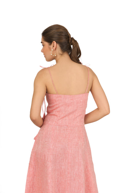 Blush Coral Tie Up Strap Linen Dress