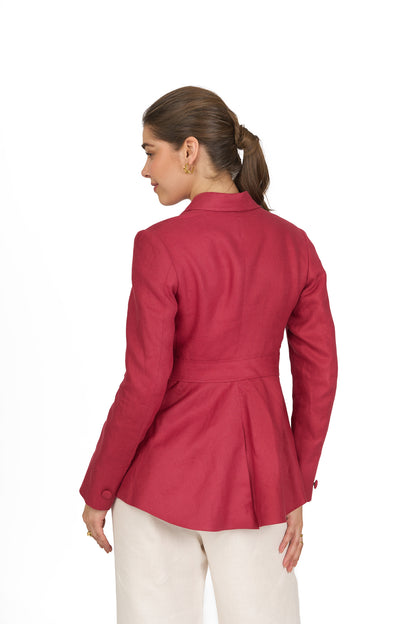 Crimson Red Linen Utility Jacket