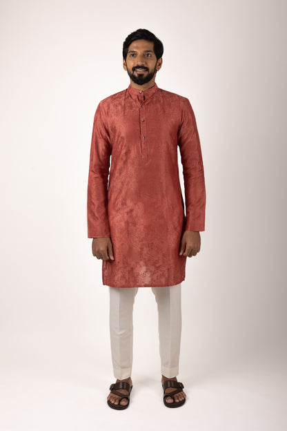 Gatsby Essential Embroidered Kurta (Rust)