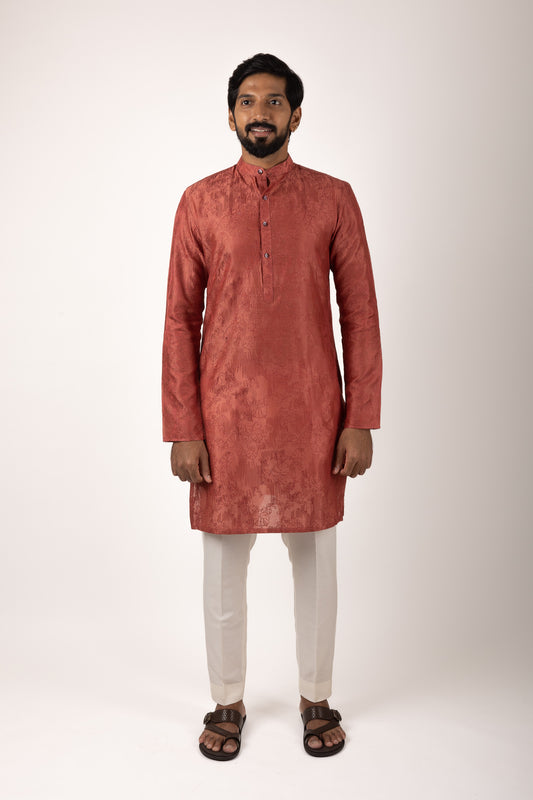 Gatsby Essential Embroidered Kurta (Rust)