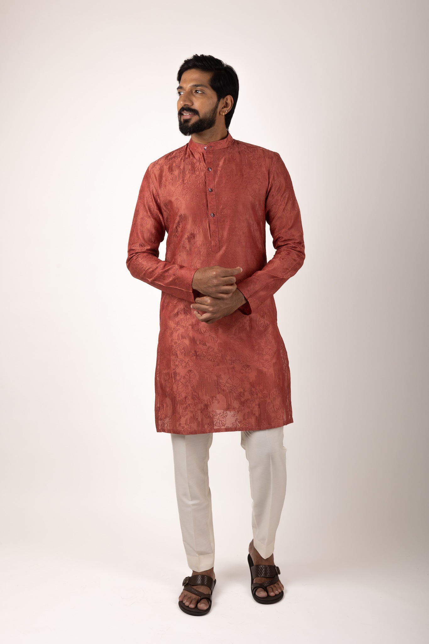 Gatsby Essential Embroidered Kurta (Rust)