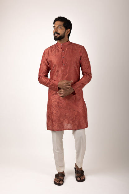 Gatsby Essential Embroidered Kurta (Rust)