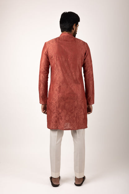 Gatsby Essential Embroidered Kurta (Rust)