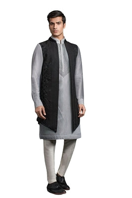Light and Shadow Long bundi  (Black/Gray)