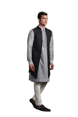 Light and Shadow Long bundi  (Black/Gray)
