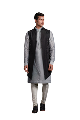 Light and Shadow Long bundi  (Black/Gray)